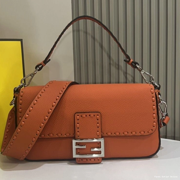 Cheap Medium Cuoio Selleria In Romano Bag Fendi Leather Orange Baguette 0812